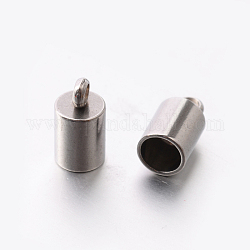 201 Stainless Steel Cord Ends, End Caps, Stainless Steel Color, 9.5x5mm, Hole: 2mm, 4mm inner diameter