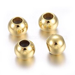 201 Stainless Steel Beads, with Rubber Inside, Slider Beads, Stopper Beads, Rondelle, Real 24K Gold Plated, 6x4.5mm, Hole: 1.5mm