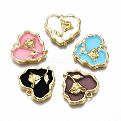 Rack Plating Alloy Enamel Pendants, Cadmium Free & Lead Free, Light Gold, Heart with Rose, Mixed Color, 20x21x4mm, Hole: 1.8mm