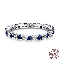 Серебряные кольца на палец с 925 родиевым покрытием, штабелируемое кольцо, с фианитом для женщин, кольцо вечности в богемном стиле, Обручальное кольцо, Реальная платина, темно-синий, 2.0 мм, размер США 7 (17.3 мм)