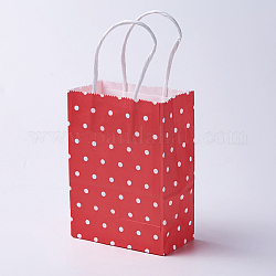 Bolsas de papel kraft, con asas, bolsas de regalo, bolsas de compra, Rectángulo, Modelo de lunar, rojo, 27x21x10 cm
