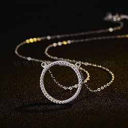 Zierliche einfache Halskette mit Ringanhänger, 925 Zirkonia-Halskette aus Sterlingsilber für Mädchen, Frauen, Geschenk, Transparent, Platin Farbe