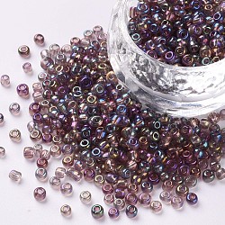 8/0 Round Glass Seed Beads, Transparent Colours Rainbow, Round Hole, Misty Rose, 8/0, 3mm, Hole: 1mm, about 1111pcs/50g, 50g/bag, 18bags/2pounds