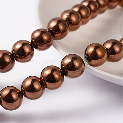 Chapelets de perles en hématite synthétique sans magnétiques, ronde, plaquée de cuivre rouge, 6mm, Trou: 1mm, Environ 69 pcs/chapelet, 16 pouce