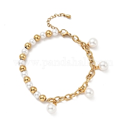 Braccialetto di fascino di perle di plastica con placcatura sottovuoto 304 catene di barbazzali in acciaio inossidabile per le donne, oro, 7-1/2 pollice (19 cm)