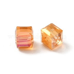 Perles en verre electroplate, arc-en-ciel plaqué, facette, cube, orange foncé, 7x7x7mm, Trou: 1mm