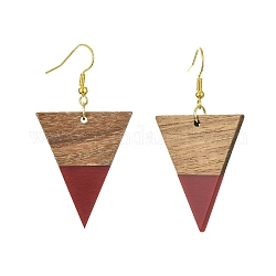 Pendientes colgantes triangulares de resina y madera de nogal, pendientes largos de hierro dorado, de color rojo oscuro, 57x30.5mm