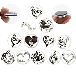 Glass Cabochons, Half with Magnetic, Round/Dome with Musical Note Pattern, Mixed Color, 30mm
