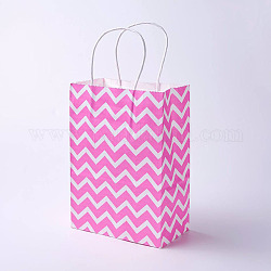 Sacs en papier kraft, avec poignées, sacs-cadeaux, sacs à provisions, rectangle, motif de vagues, rose, 27x21x10 cm