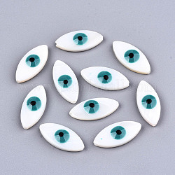 Natural Freshwater Shell Beads, with Enamel, Horse Eye with Evil Eye, Light Sea Green, 18.5x8.5x4mm, Hole: 0.8mm