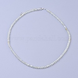 Collane di perline Prehnite naturale, con chiusure moschettone in ottone, perle tonde sfaccettate, 16.5 pollice ~ 16.7 pollici (42~42.5 cm) x 3~3.5 mm