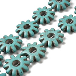 Abalorios de turquesas sintéticas hebras, flor, medio turquesa, 28x7mm, agujero: 1.2 mm, aproximamente 15 pcs / cadena, 16.34'' (41.5 cm)