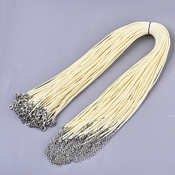 Gewachsten Baumwollkordel bildende Halskette, mit Alu-Karabiner Schnallen und Eisenketten Ende, Platin Farbe, beige, 44~48 cm, 1.5 mm