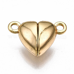 Cierres magnéticos de latón, sin níquel, corazón, real 18k chapado en oro, 9.5x15x6mm, agujero: 1.5 mm