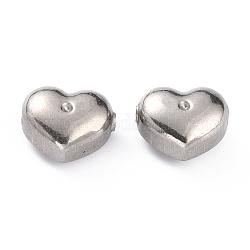 304 Stainless Steel Beads, Heart, Stainless Steel Color, 9x10x6mm, Hole: 1.6mm