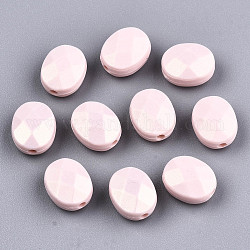 Perles acryliques laquées, de Style caoutchouté, facette, ovale, rose, 10.5x8.5x5.5mm, Trou: 1.5mm, environ 1433 pcs/405 g