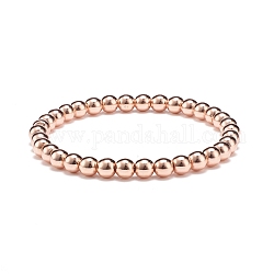 Bracciale elasticizzato con perline tonde in ematite sintetica, gioielli con pietre preziose per le donne, oro roso, diametro interno: 2-1/4 pollice (5.8 cm), perline: 6 mm