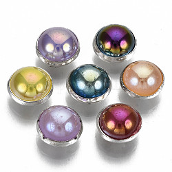 Botones de costura de plástico abs de perlas de imitación, 4 agujero, con fornituras de latón, semicírculo, color mezclado, 8~8..5x6mm, agujero: 1 mm, aproximamente 300 unidades / bolsa