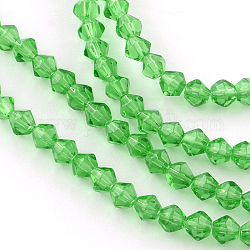 Half-Handmade Transparent Glass Beads Strands, Bicone, Spring Green, 4mm, Hole: 1mm, about 82pcs/strand, 14inch