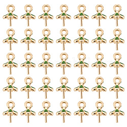 DICOSMETIC 50Pcs Clover Cup Peg Bails Green Enamel Flower Bail Peg Pendants 14K Gold Plated Small Pendants Bails Half Drilled Beads Connector Charms for Jewelry Making, Hole: 1.2mm