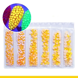 Decoración de uñas, Cabujones de cristal de rhinestone luminosos, facetados, plano y redondo, naranja, 1.9~4.8mm, aproximamente 850 unidades / bolsa