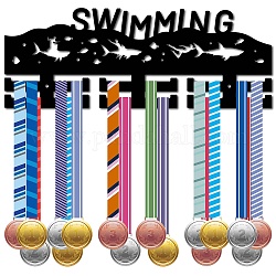 Вешалка для медалей из модного дерева, 2-строчная настенная стойка, с винтами и дюбелем, плавание, спортивный, 150x400x7 мм, отверстие : 5 мм