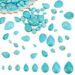 arricraft 80 Pcs Cracked Stone Cabochon, 8 Size Teardrop Shape Gemstones Beads Dyed Synthetic Turquoise Cabochons for DIY Necklace Bracelet Jewelry Making