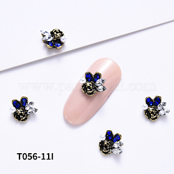 Flat Back Alloy Glass Rhinestone Cabochons, with ABS Plastic Imitation Pearl, Nail Art Decoration Accessories, Antique Golden, White, 8.5x9.5x3.5mm