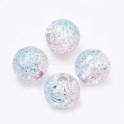 Perles acryliques, style craquelé transparent, deux tons, ronde, cyan clair, 8mm, Trou: 2mm, environ 1840 pcs/500 g