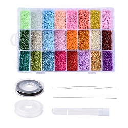 DIY Jewelry Kits, with Glass Seed Beads, Flat Elastic Crystal String, Iron Collapsible Big Eye Beading Needles and Iron Sewing Needles, Mixed Color, Box: 19x13x3.6cm