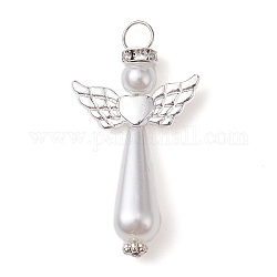Perla imitazione acrilica con pendenti in lega, angelo, argento, 39.5x22x8mm, Foro: 4.5 mm