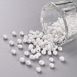 Perles de rocaille en verre, couleurs opaques lustered, ronde, blanc, 3mm, Trou: 1mm, environ 2222 pcs/100 g