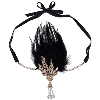 Повязка на голову хиппи с перьями и цветочной короной DIY-WH0321-43