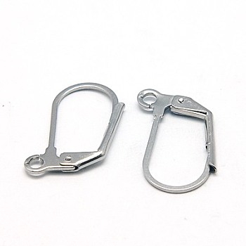 Original Color Stainless Steel Leverback Earring Findings, with Loop, 17x10.5mm, Pin: 0.7mm, Hole: 2mm