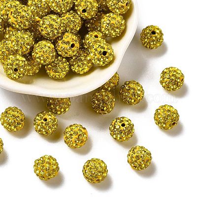 100pcs/lot 10mm Yellow Rhinestone Clay Disco Ball Beads