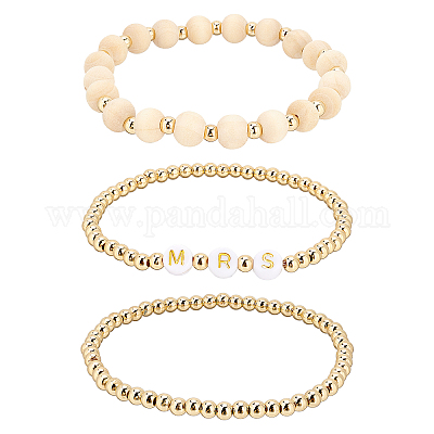 Wholesale BENECREAT 6Pcs 3 Style Word Mrs Stretch Bracelets Set