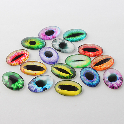 10pcs Dragon Eye Ornaments Glass Oval Flatback Cabochons Smooth Pendants 25x18mm