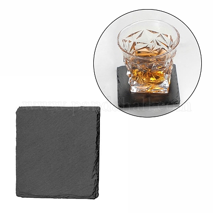 天然黒石カップマット  ラフエッジコースター  スポンジパッド付き  正方形  100~105x100~105x4~6mm AJEW-G036-04-1