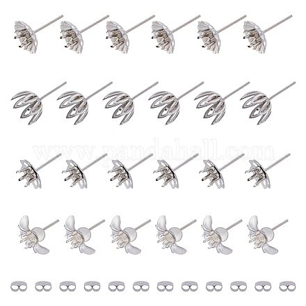 Dicosmétique 40 pièces 4 style fleur 201 & 304 accessoires de boucles d'oreilles en acier inoxydable STAS-DC0014-76-1