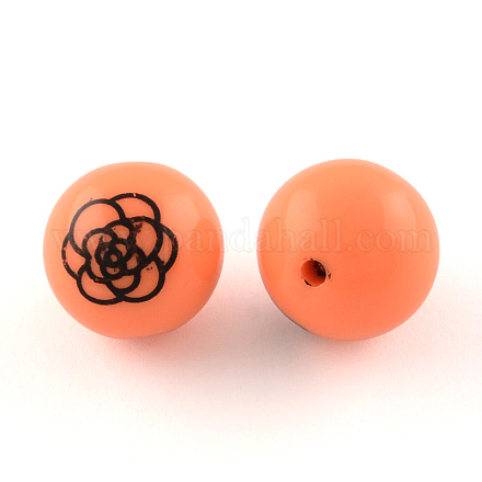 Flower Printed Round Opaque Acrylic Beads SACR-R891-16mm-03-1