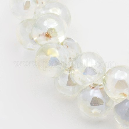 Pearlized Handmade Gold Sand Lampwork Teardrop Beads Strands FOIL-L014-03-1