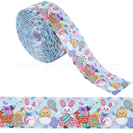 GORGECRAFT Easter Grosgrain Ribbon Polyester Printed Rabbits Bunny Eggs Carrots Chick Jacquard Craft Wired Rolls Webbing Strap for Gift Wrapping Hair Bow Sewing Wreath Crafts Decoration 10 Yards OCOR-WH0077-79A-1