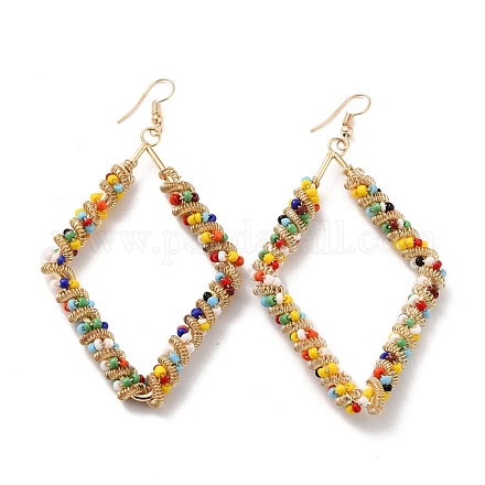 Grandes perles de rocaille en verre losange pendantes boucles d'oreilles pour fille femmes EJEW-I258-01G-1
