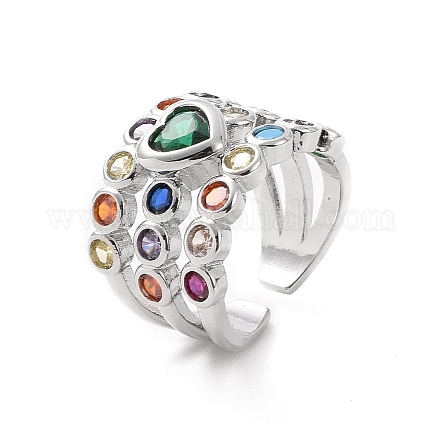 Красочное кольцо-манжета с сердцем из кубического циркония RJEW-C061-03P-1