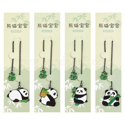 OLYCRAFT 4 Styles Metal Bookmark with Enamel Panda Pendant Bookmark Reading Book Lovers Gift Office School Stationery Supplies for Readers Best Friend Teacher Men and Girls AJEW-WH0261-32-1