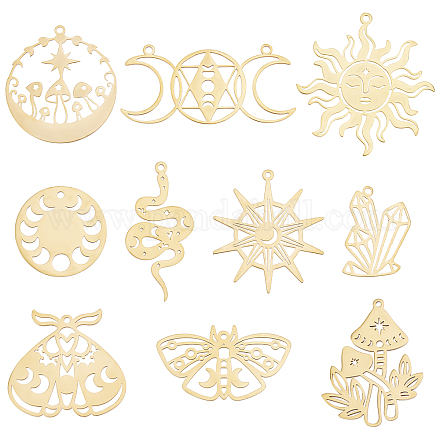 SUNNYCLUE 1 Box Stainless Steel Charms Tarot Style Sun Charms Triple Goddess Moon Charm Mushroom Moon Phase Hollow Resin Frame Crystal Stone Butterfly Charms for Jewelry Making Charm DIY Craft STAS-SC0004-74-1