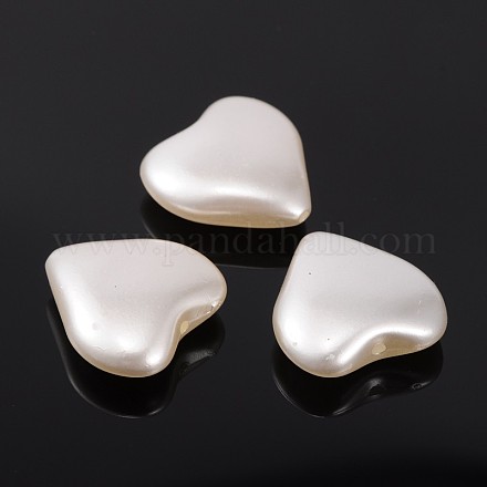 Imitate Pearl Acrylic Flat Heart Beads MACR-O027-01-1