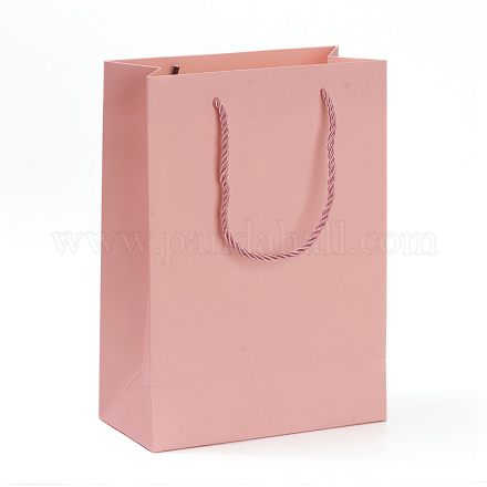 クラフト紙袋  ギフトバッグ  ショッピングバッグ  ウェディングバッグ  ハンドル付き長方形  ピンク  28x20x10cm CARB-G004-B03-1