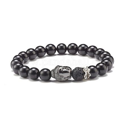 Natural Tourmaline & Lava Rock Round Beads Energy Power Stretch Bracelet for Men Women BJEW-JB07037-01-1