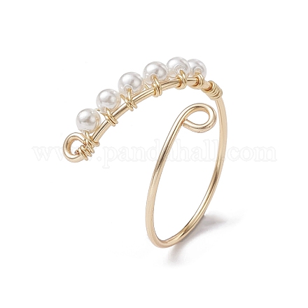 Anello aperto con perle d'acqua dolce coltivate naturali avvolte in filo di rame RJEW-JR00633-1